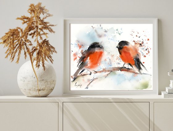 Two Bullfinch Birds