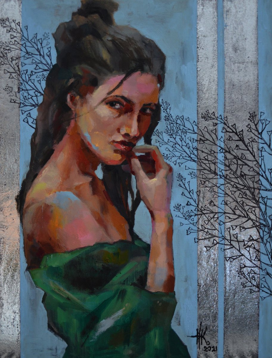Expressive Portrait Painting By Zhanna Kondratenko, 12 X 16", Capsella, Original Artwork