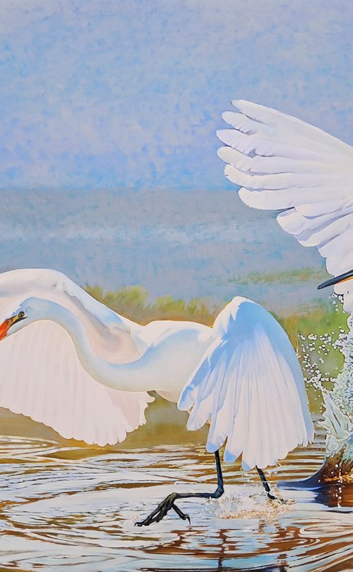 A MATING DANCE OF HERONS by Tatiana Rezvaya