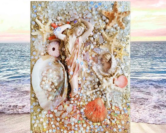 Original artwork Ocean/Sea Goddess, fantasy woman art wall sculpture. Unique gift
