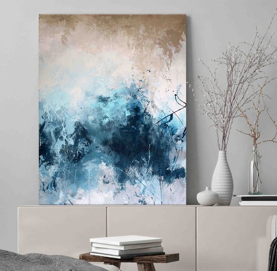 "Blue ink" Acrylic abstract navy blue art