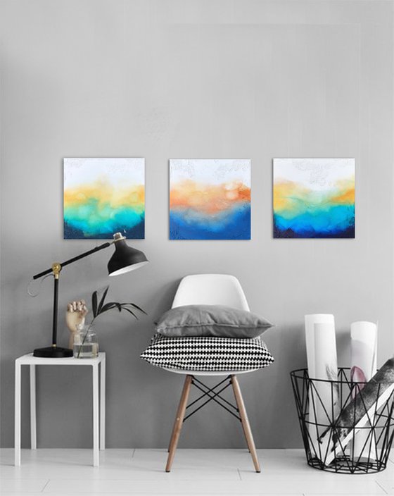 3 sunset seascapes (3 artworks 30 x 30 cm) Dee Brown