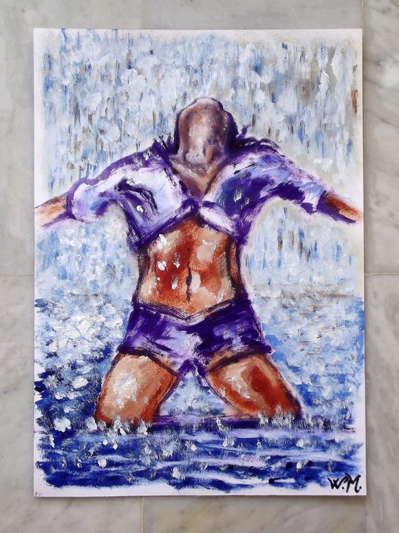 RAINY LAKE GIRL - THE PASSION FOR THE RAIN - Thick oil painting - 30x42cm