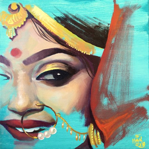 Indian beauty in turquoise by Varvara Maximova