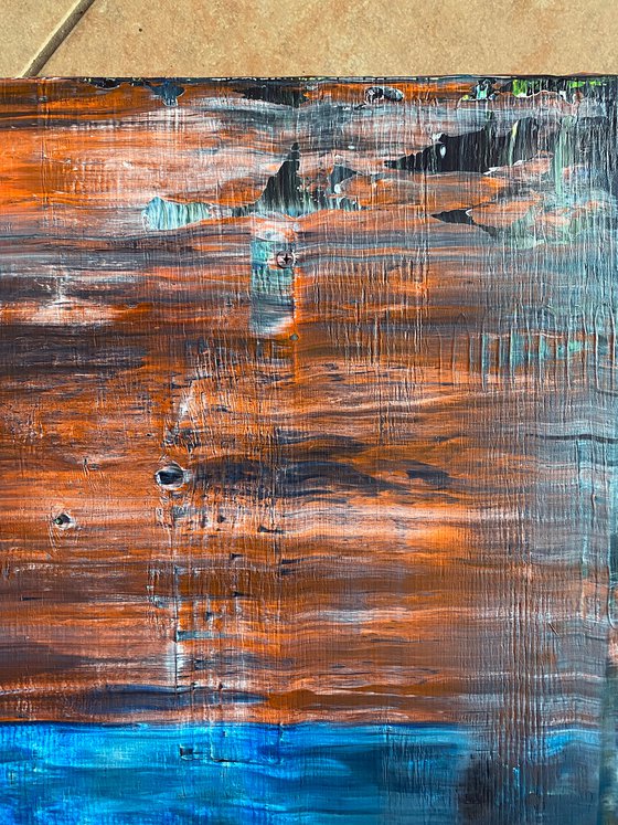 "Tower Of Ghosts" - FREE USA SHIPPING - Original PMS Abstract Acrylic Painting On Reclaimed, Upcycled Wood - 20" x 48"