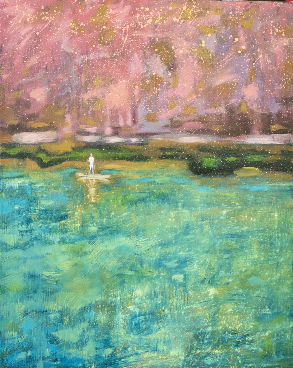 Impressionistic Landscape Oil Painting By Ron Cooper, 16 X 20", Boarder, Reflection, Water, Original Artwork