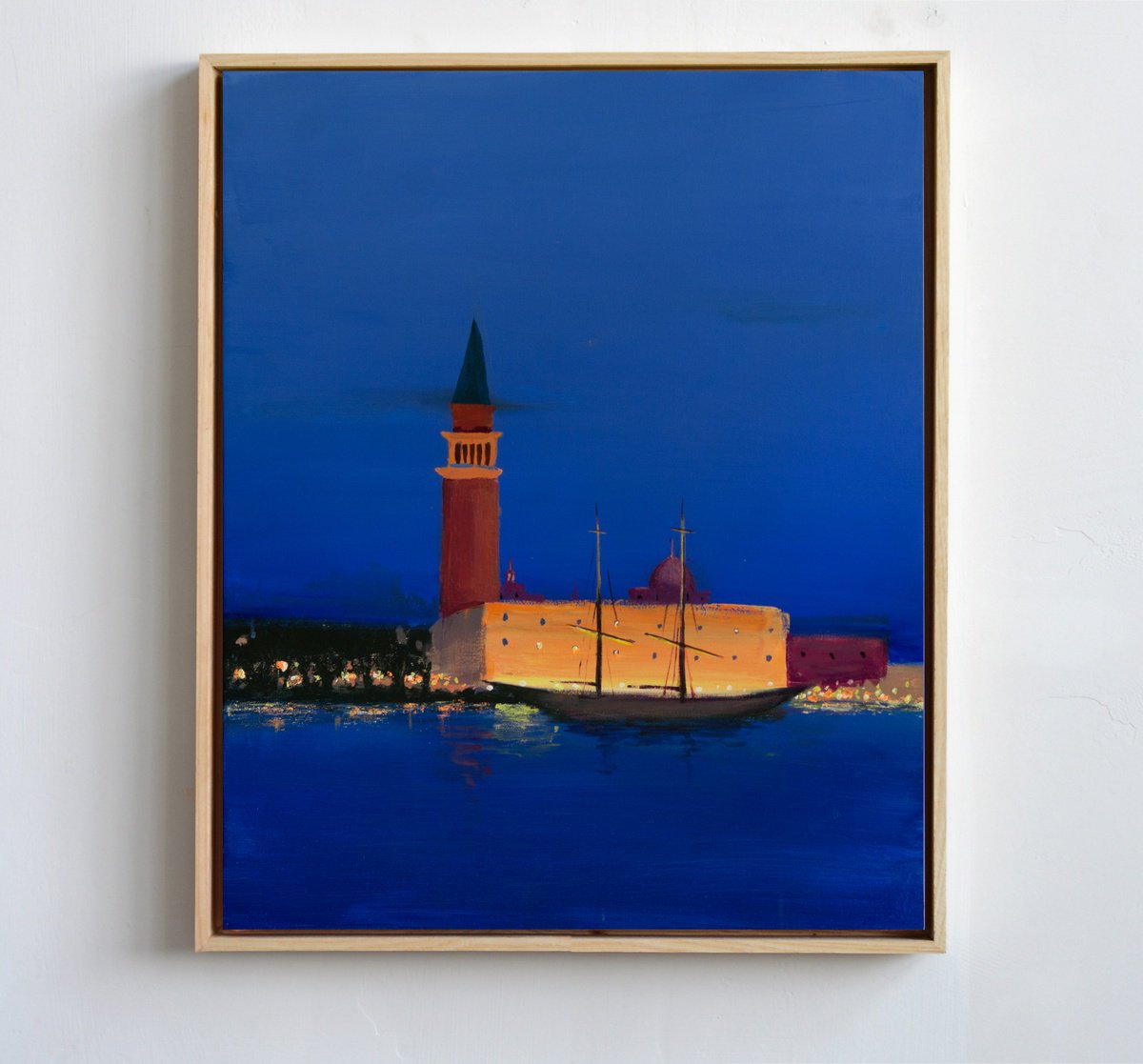 Impressionistic Landscape Acrylic Painting By Bohdan Katolyk, 20 X 24, Venetian Night Glow, Original Artwork