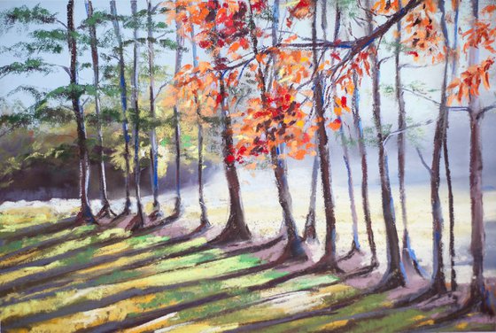 Fall in forest. Original small painting autumn interior impressionism decor interior