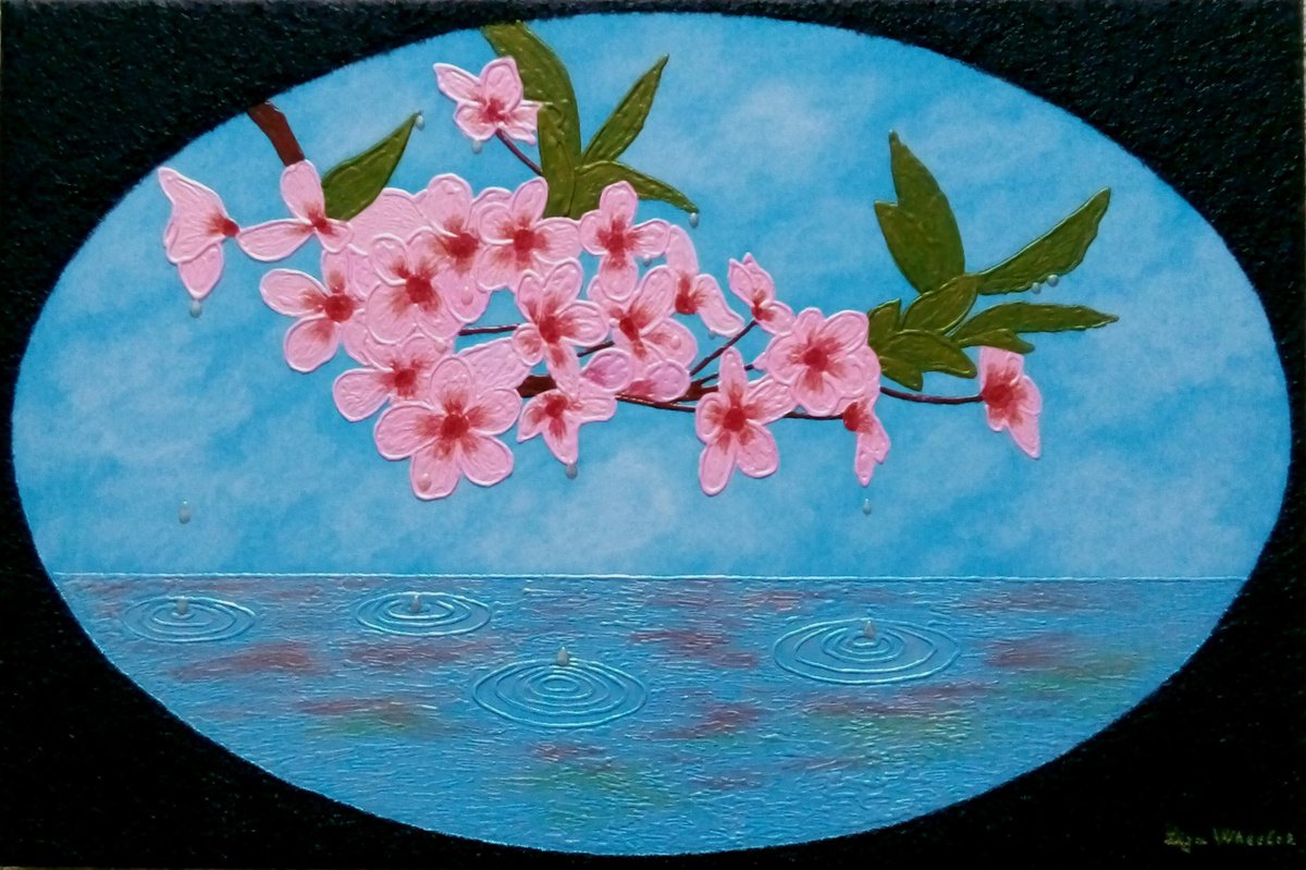 Sakura Soul - pink cherry blossom; large semi abstract painting by Liza Wheeler