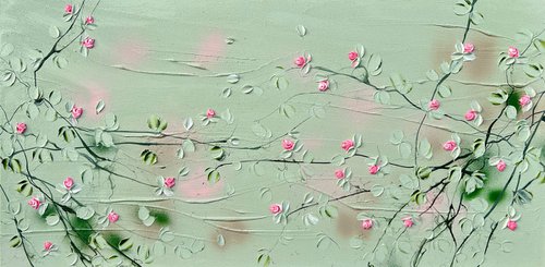 “Sweet Vibes” textured landscape format floral artwork by Anastassia Skopp