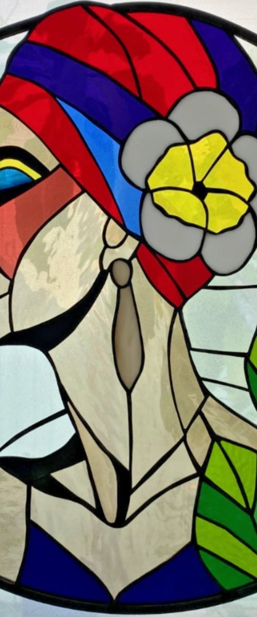 Art Deco Woman Stained Glass Panel by Oksana Saladino