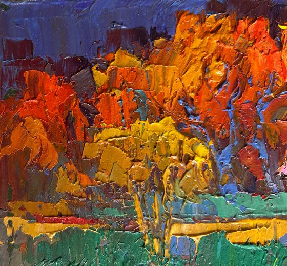 Crimson autumn in the village