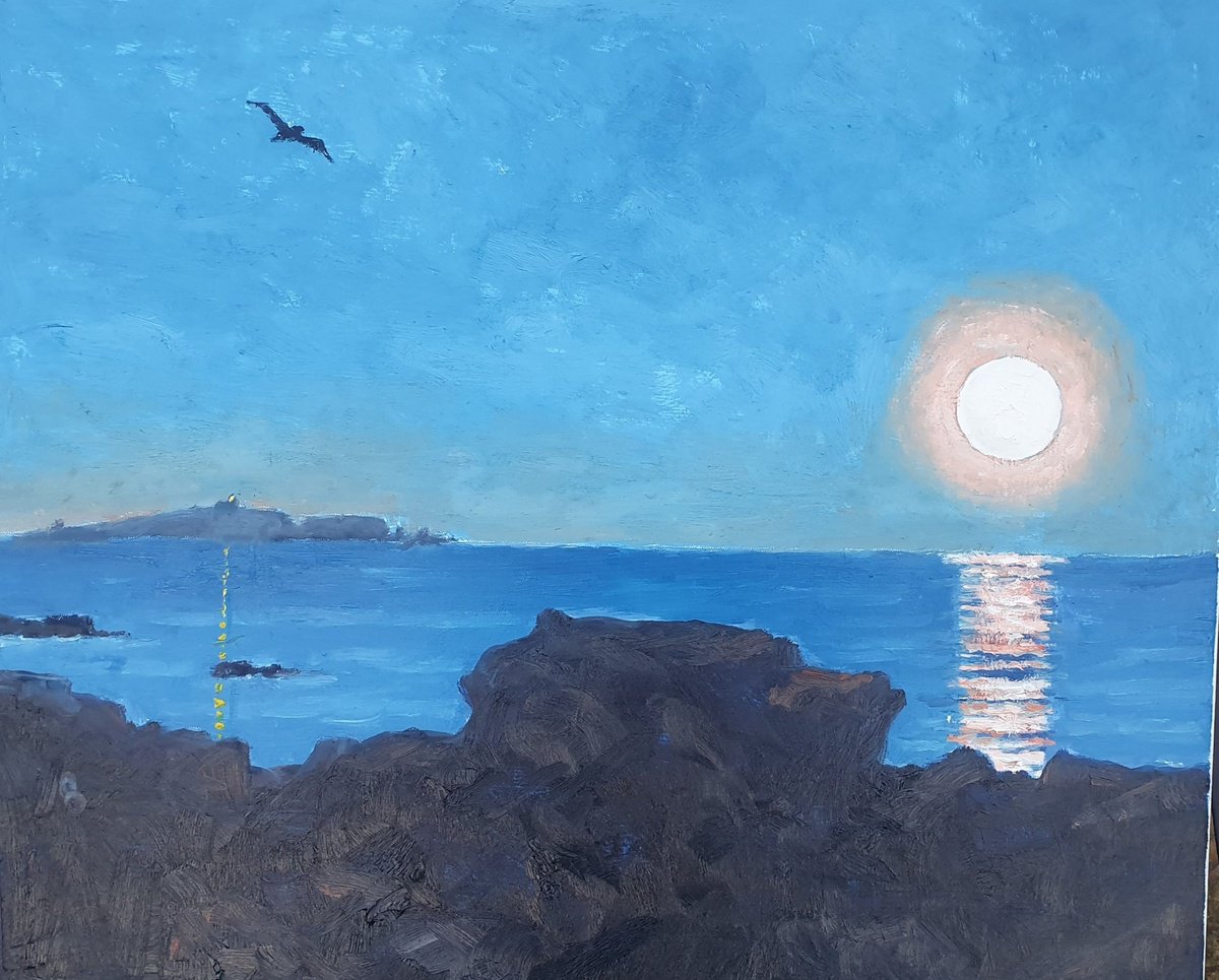 full moon rising over the firth of forth II Oil painting by Colin Ross