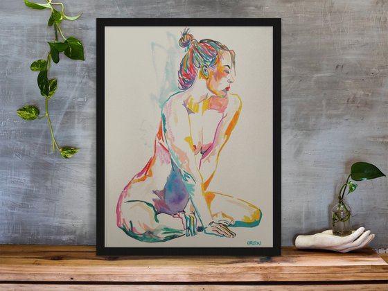 Female Nude Art Original Painting Drawing Charcoal Water Colour Nude