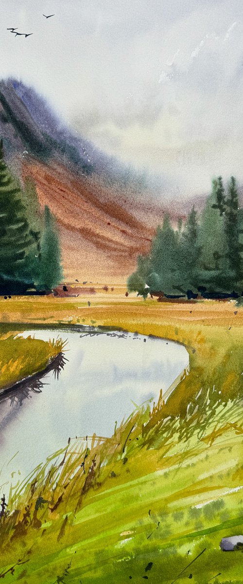 landscape 6. original watercolor painting by Yevheniia Salamatina