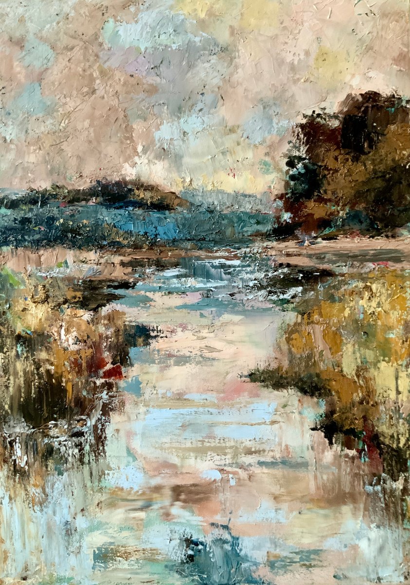 Expressive Landscape Oil Painting By Alexandra Jagoda (Ovcharenko), 20 X 28, Between Earth And Sky, Original Artwork