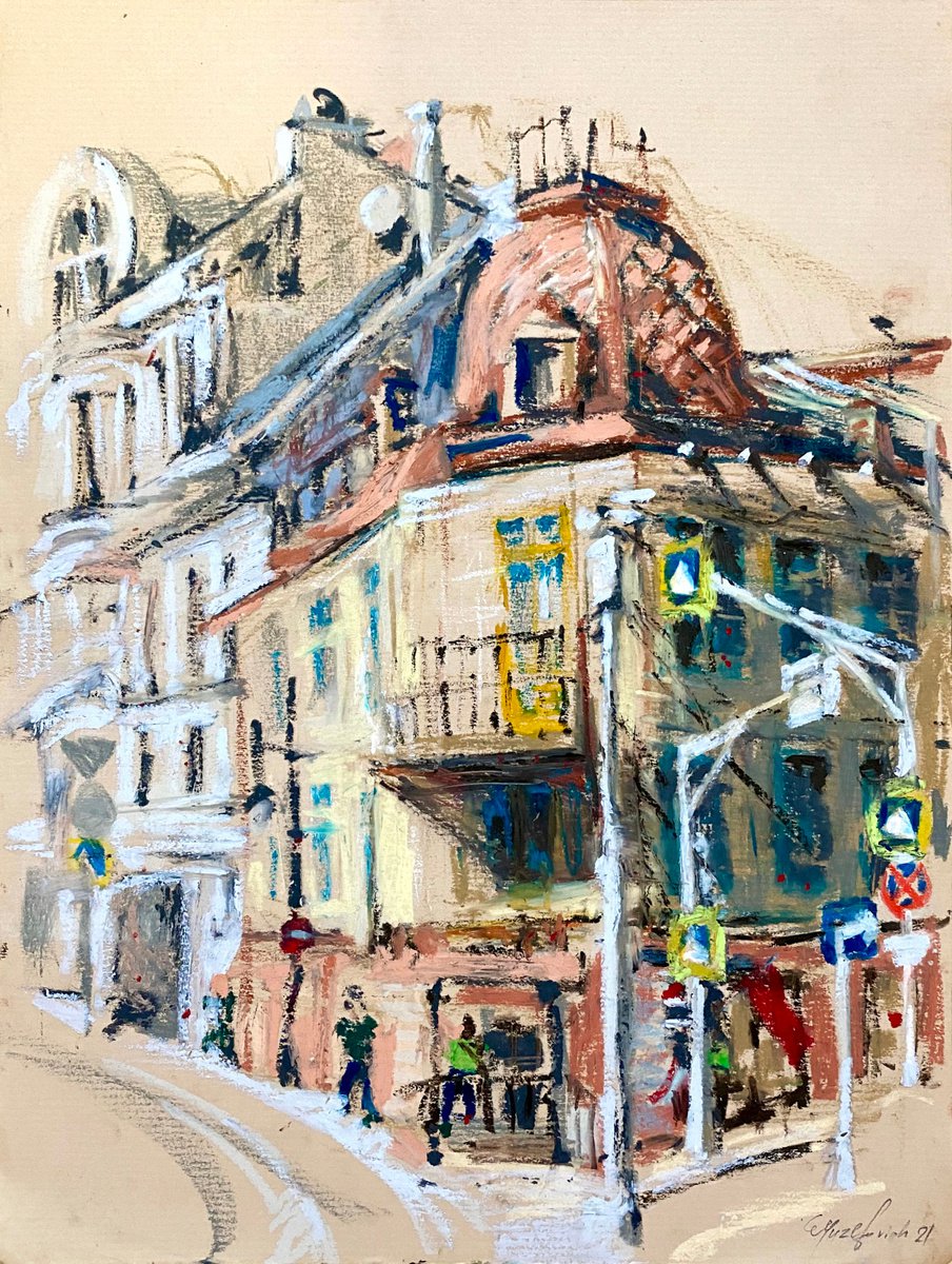 Impressionistic Pastel Drawing , Old Moscow