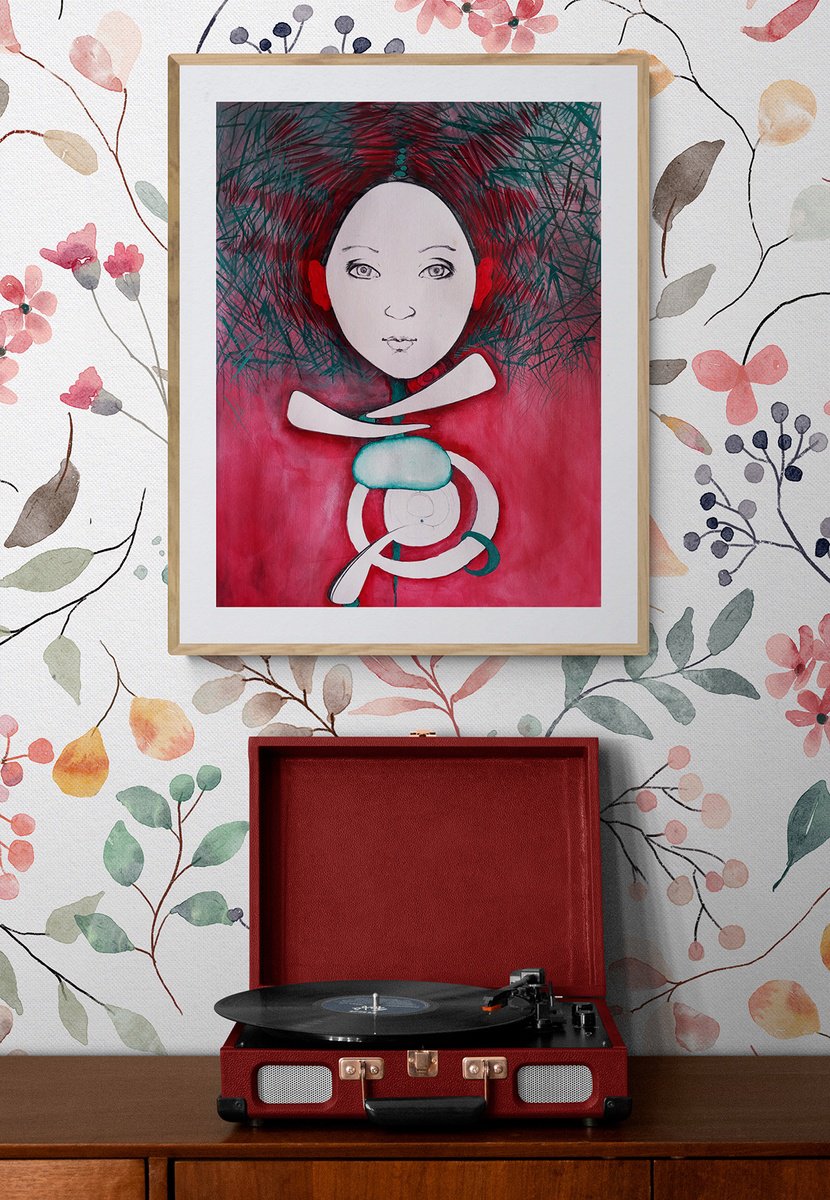 Surrealistic Portrait Painting By Marija Stojkovic, 12 X 17", Stability Ii, Original Artwork