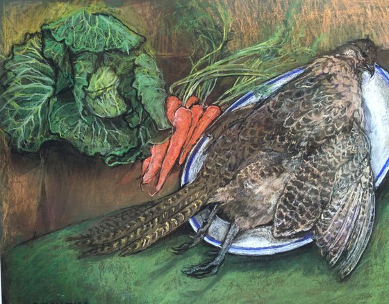 Pheasant and cabbage still life
