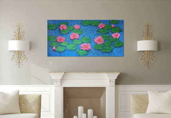 Pond with water lilies / ORIGINAL ACRYLIC PAINTING