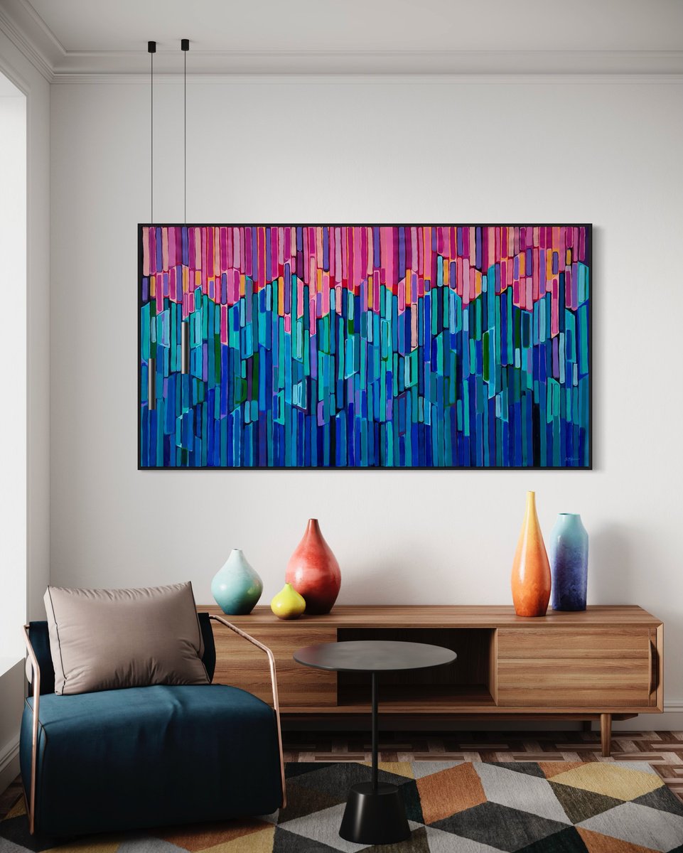 Abstract Acrylic Painting By Samantha Malone, 78 X 42", Chasing The Rain, Original Artwork
