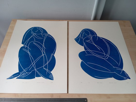 Linoprint "Blue nude-1" 50x70cm