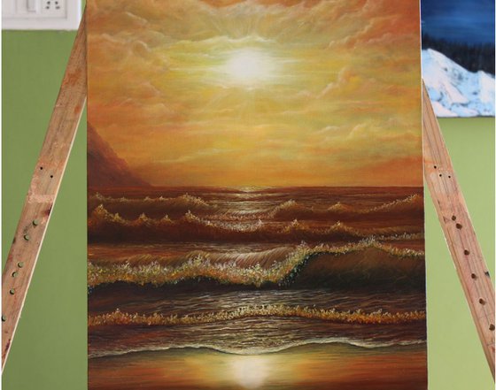 Golden Sea Waves at Sunset