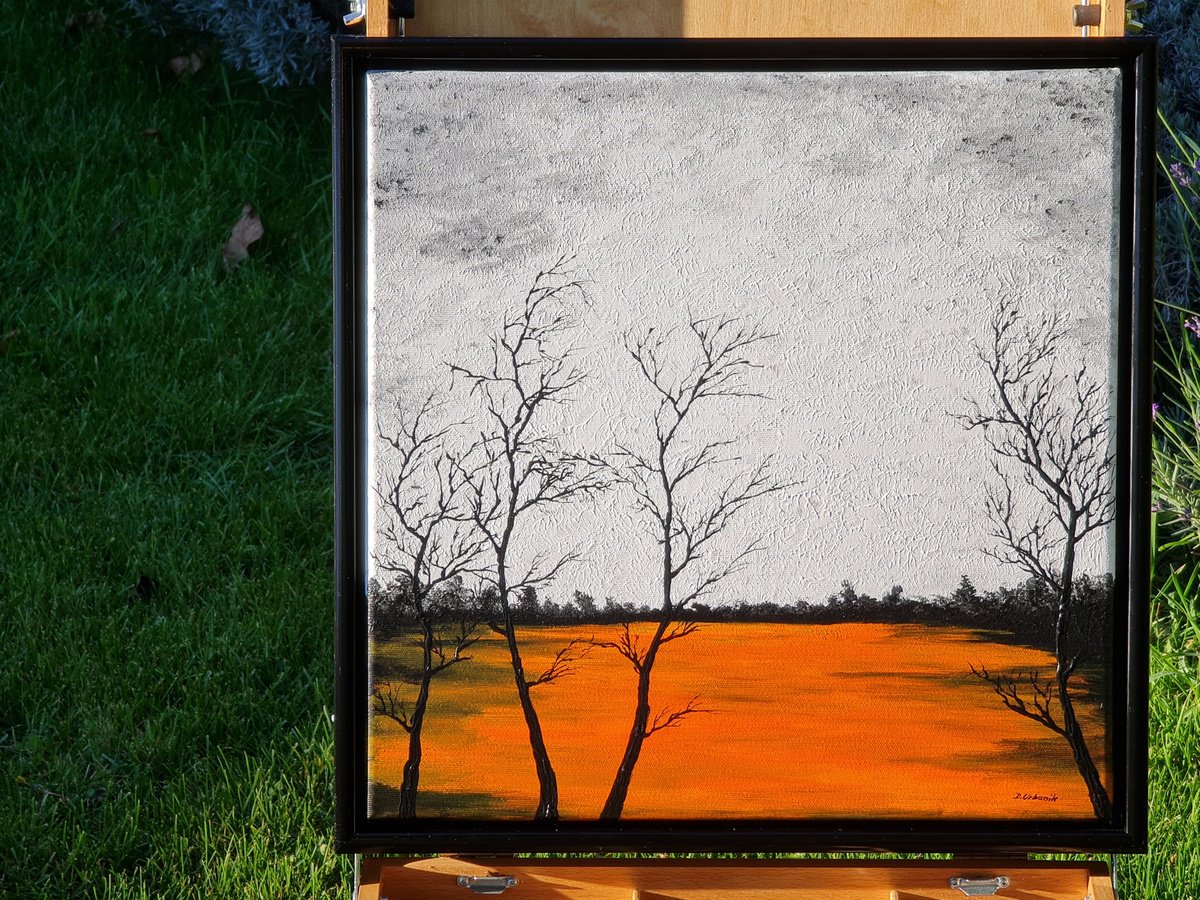 Impressionistic Landscape Acrylic Painting By Daniel Urbani?k, 17 X 17, Sun In The Lake 1, Original Artwork