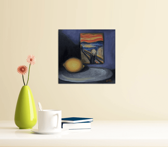 Munch & a Lemon Life original oil realism painting.