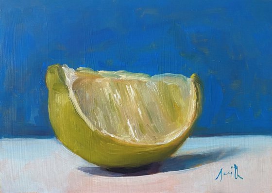 Lime Slice; Original classical still life oil painting.