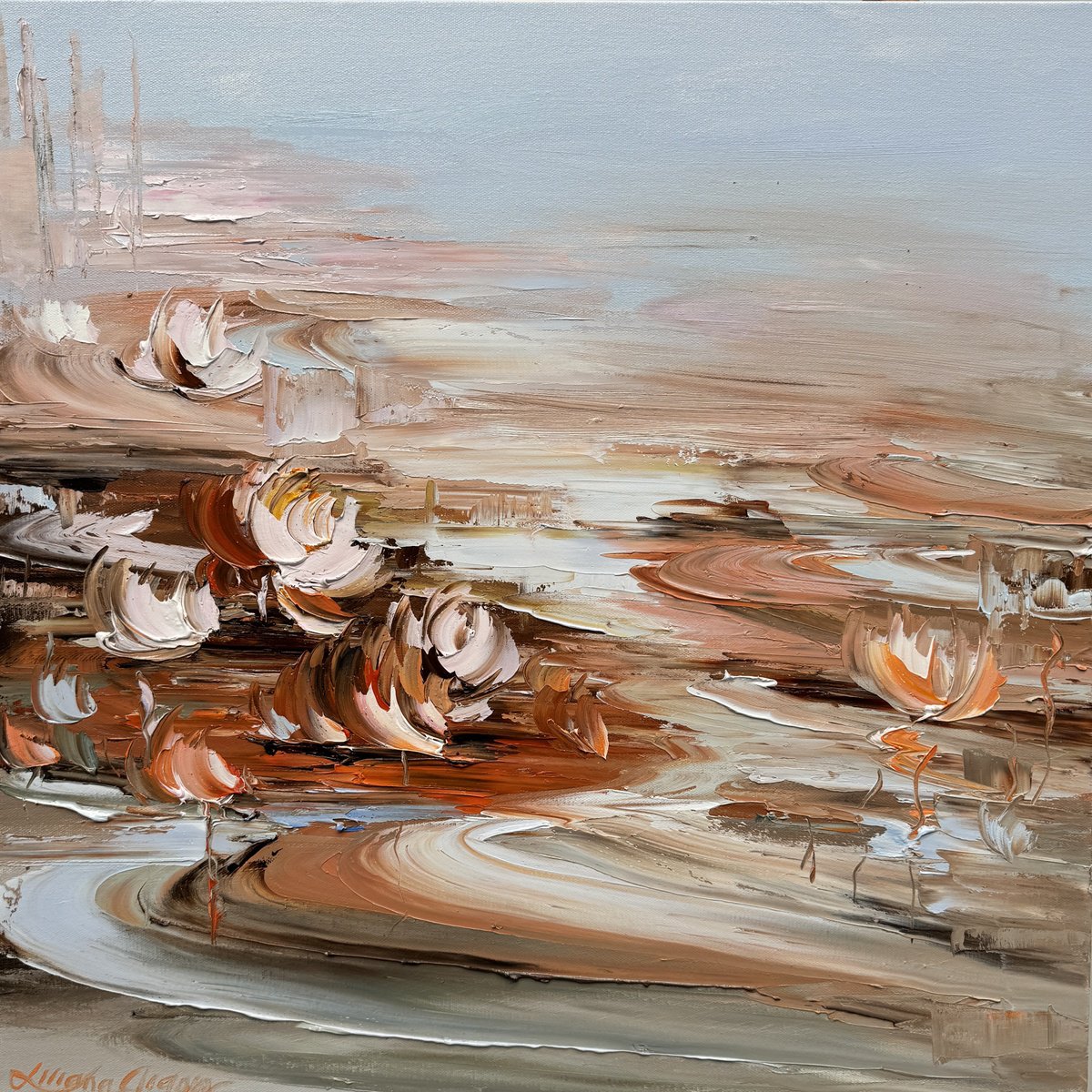 Impressionistic Botanical Oil Painting By Liliana Gigovic, 24 X 24", Water Lilies No 175, Original Artwork