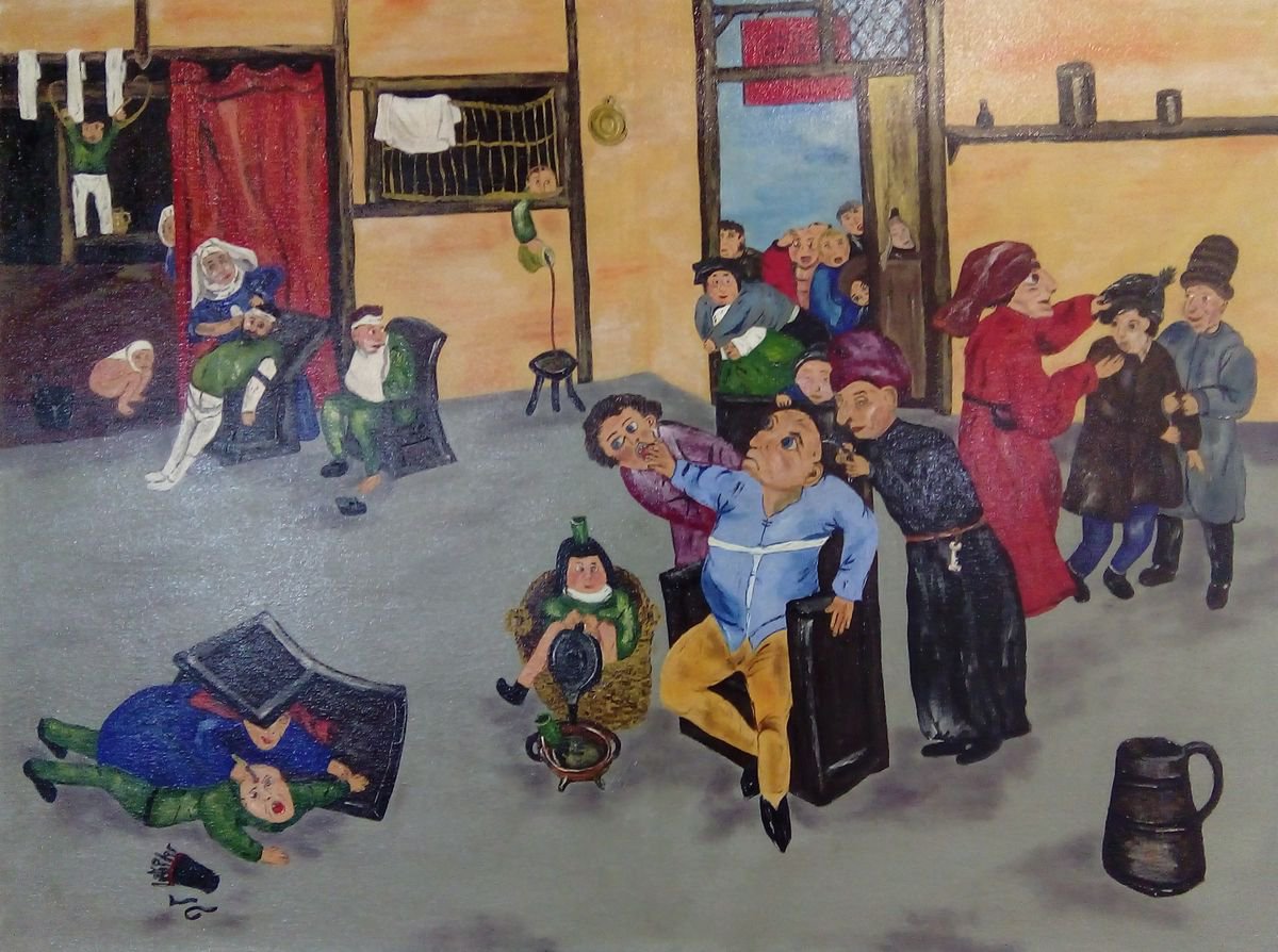 Naive Portrait Oil Painting By Corinne Hamer, 32 X 24, The Cure Of Folly, Original Artwork