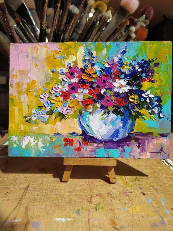 Flowers for you - small painting, oil painting, flowers, bouquet, gift idea, gift, flowers oil painting