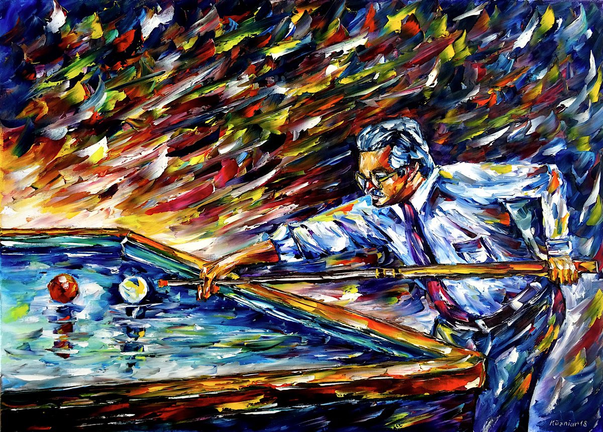 Expressive Oil Painting , Billiard Player I By Mirek Kuzniar, 28 X 20, Artwork For Sale On Artfinder