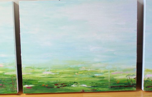 Green Landscape Triptych by Therese O'Keeffe