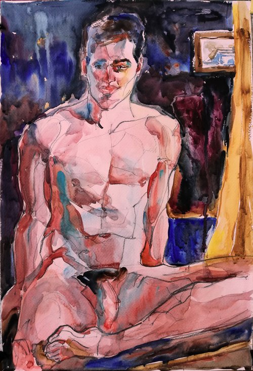 Male Nude with Yellow Decor by Jelena Djokic