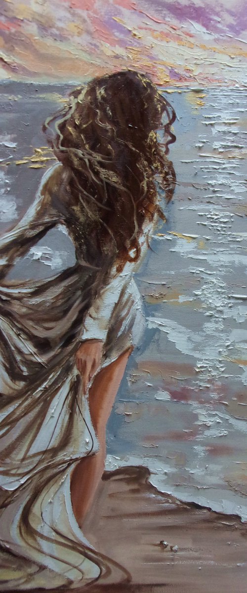 " FAIRY SKY ... " 100X70CM original painting SEA SPRING palette knife GIFT (2020) by Monika Luniak