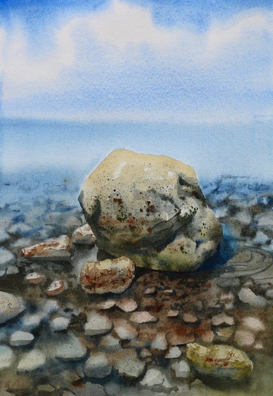 Sea shore. Watercolor artwork.