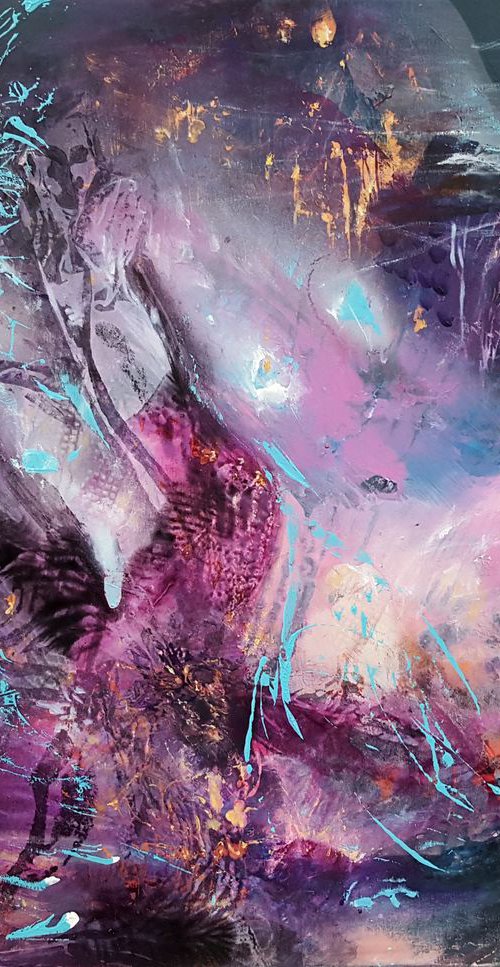 LOST DESIRE IN SOLITURE ONEIRIC LARGE MINDSCAPE DREAMSCAPE BEAUTIFUL COLORS COMBINATION SOFT PURPLE AND BLUES by Kloska Ovidiu