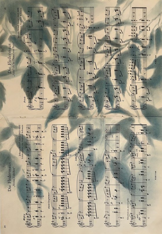 Shadows on Sheet Music - Soft Blue Leaves