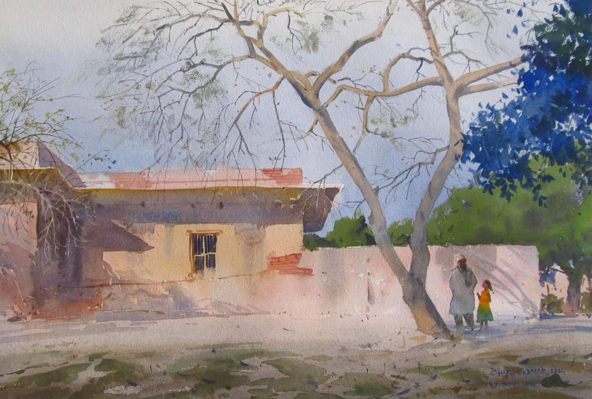 Impressionistic Landscape Watercolour By Bhargavkumar Kulkarni, 19 X 12, Shish Mahal Park, Original Artwork