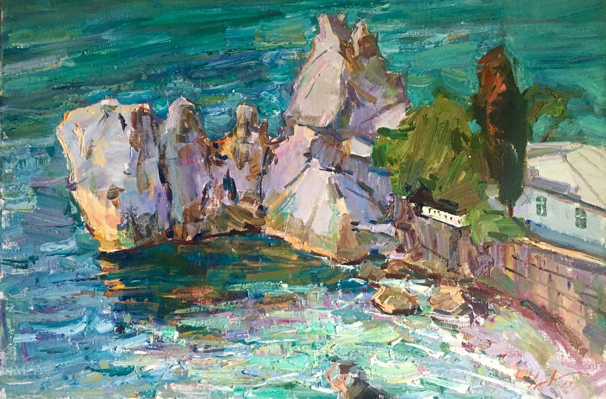 Impressionistic Landscape Oil Painting By Oleksii Chebotaru, 35 X 24", The House Of Chehov, Original Artwork