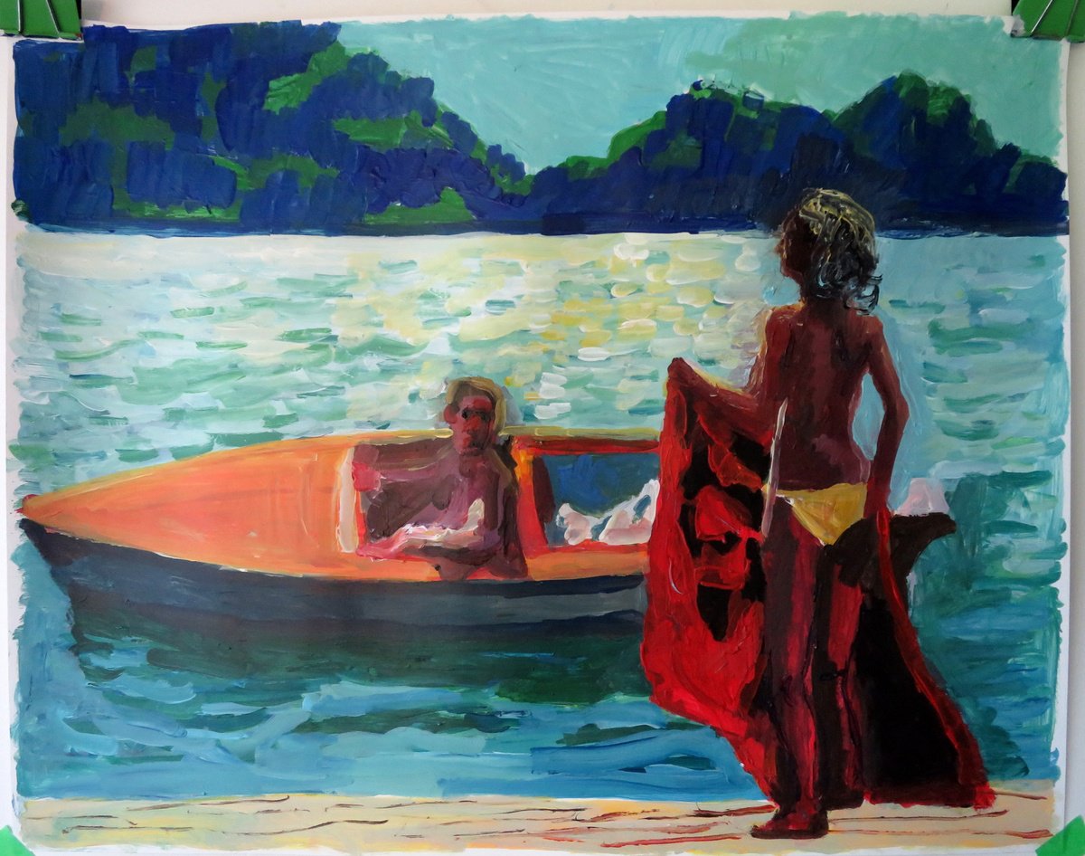  Boat Coming To Shore By Stephen Abela, 28 X 22, Artwork For Sale On Artfinder