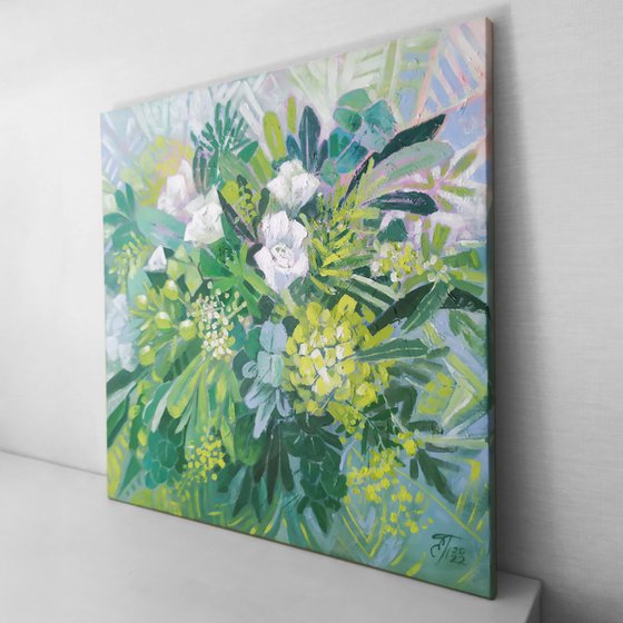 GREEN FRESHNESS - ABSTRACT FLORAL PAINTING