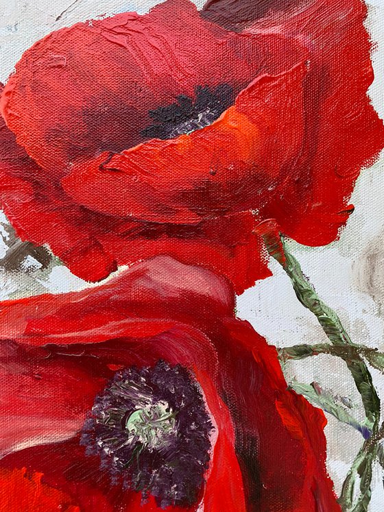 Red poppies original painting on canvas