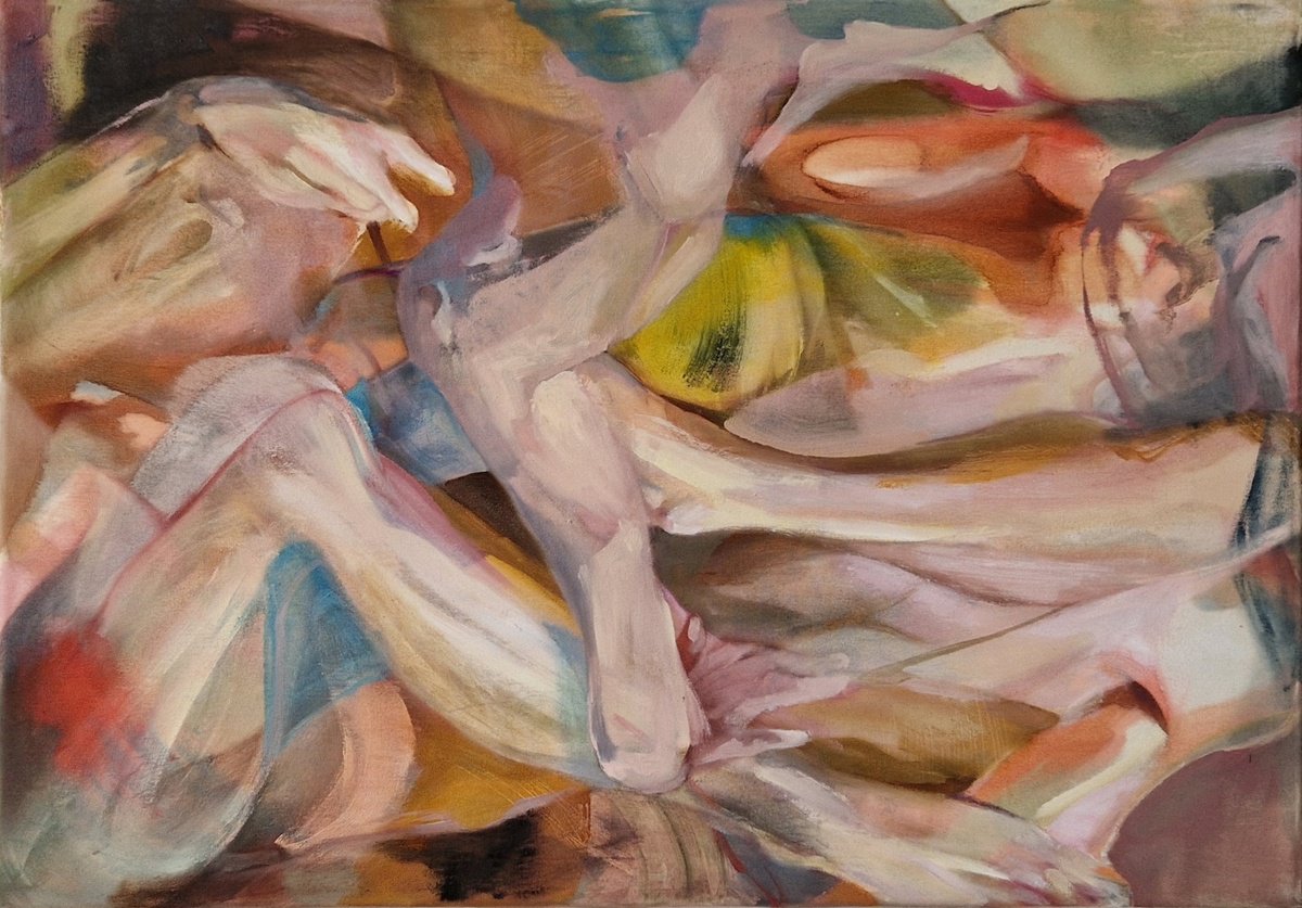 Expressive Portrait Oil Painting By Dick Van Dijk, 39 X 28, Dancing Barefoot, Original Artwork