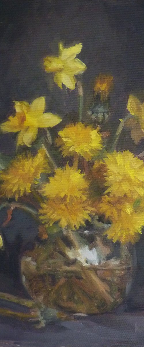 Still life with daffodils and dandelions by Radosveta Zhelyazkova