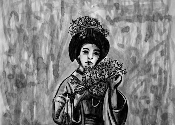 Japanese Geisha with Flowers