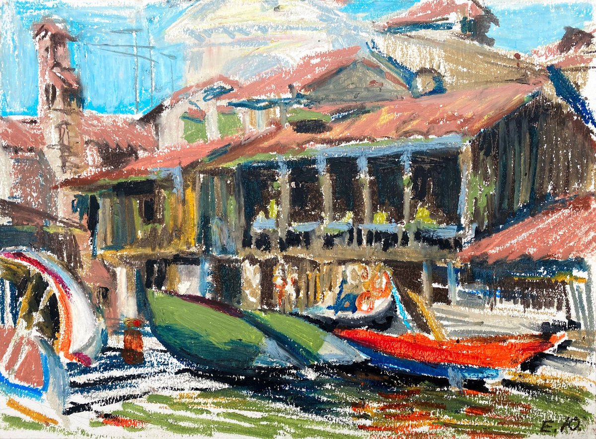 Impressionistic Pastel Drawing , Squero Di San Trovaso, Venice By Elena Yuzefovich, 16 X 12, Artwork For Sale On Artfinder