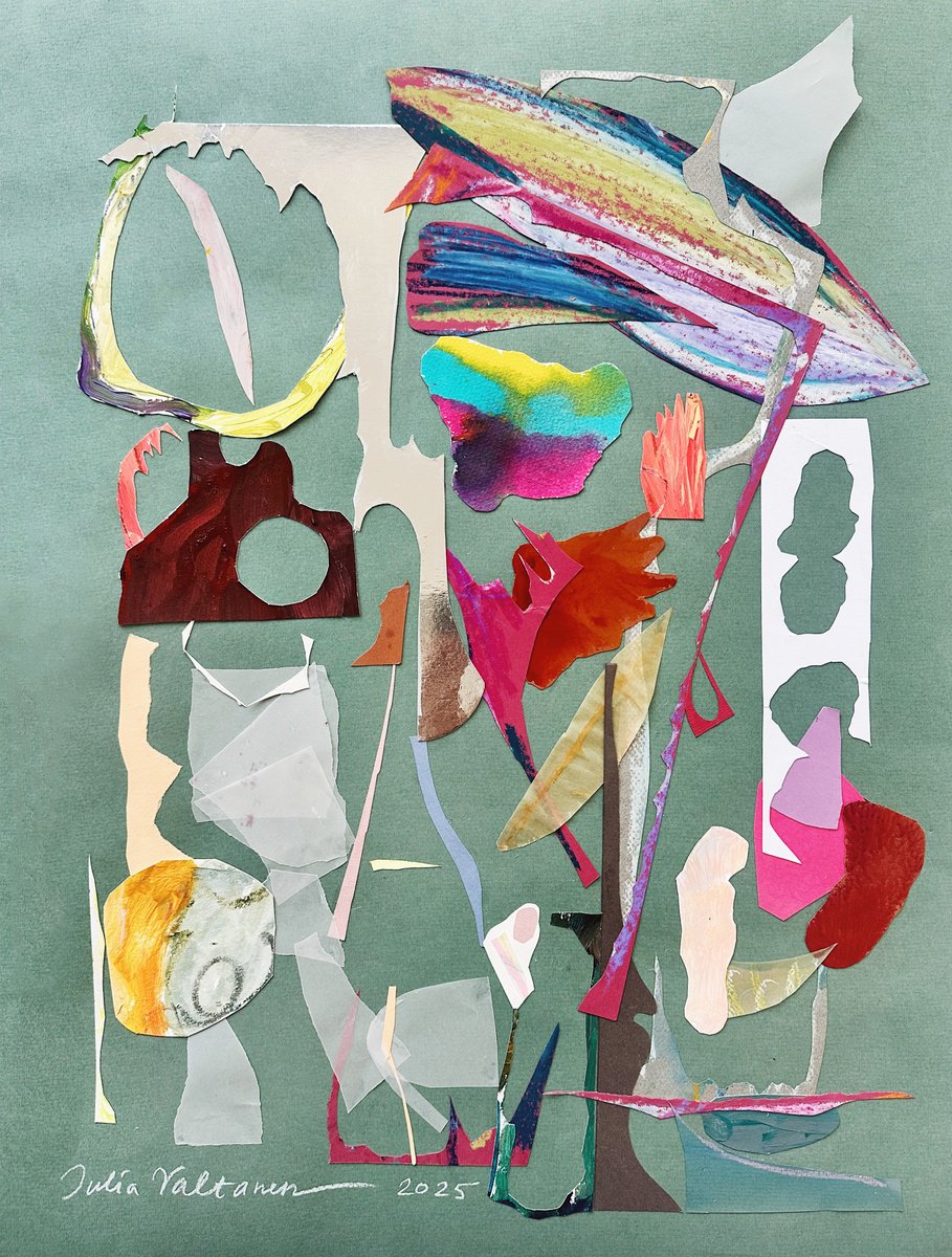 Geometric Abstract Collage By Julia Valtanen, 20 X 26", ?lues From A Dream, Original Artwork